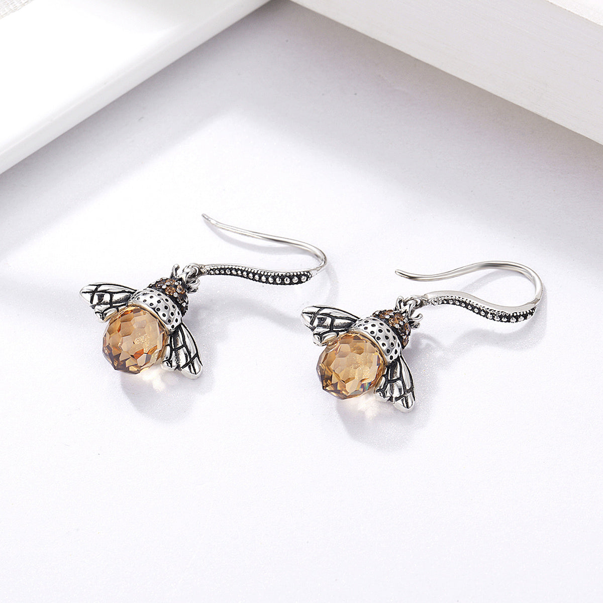 925 Sterling Silver Earrings with Oxidized Finish and Pavé Setting CZ