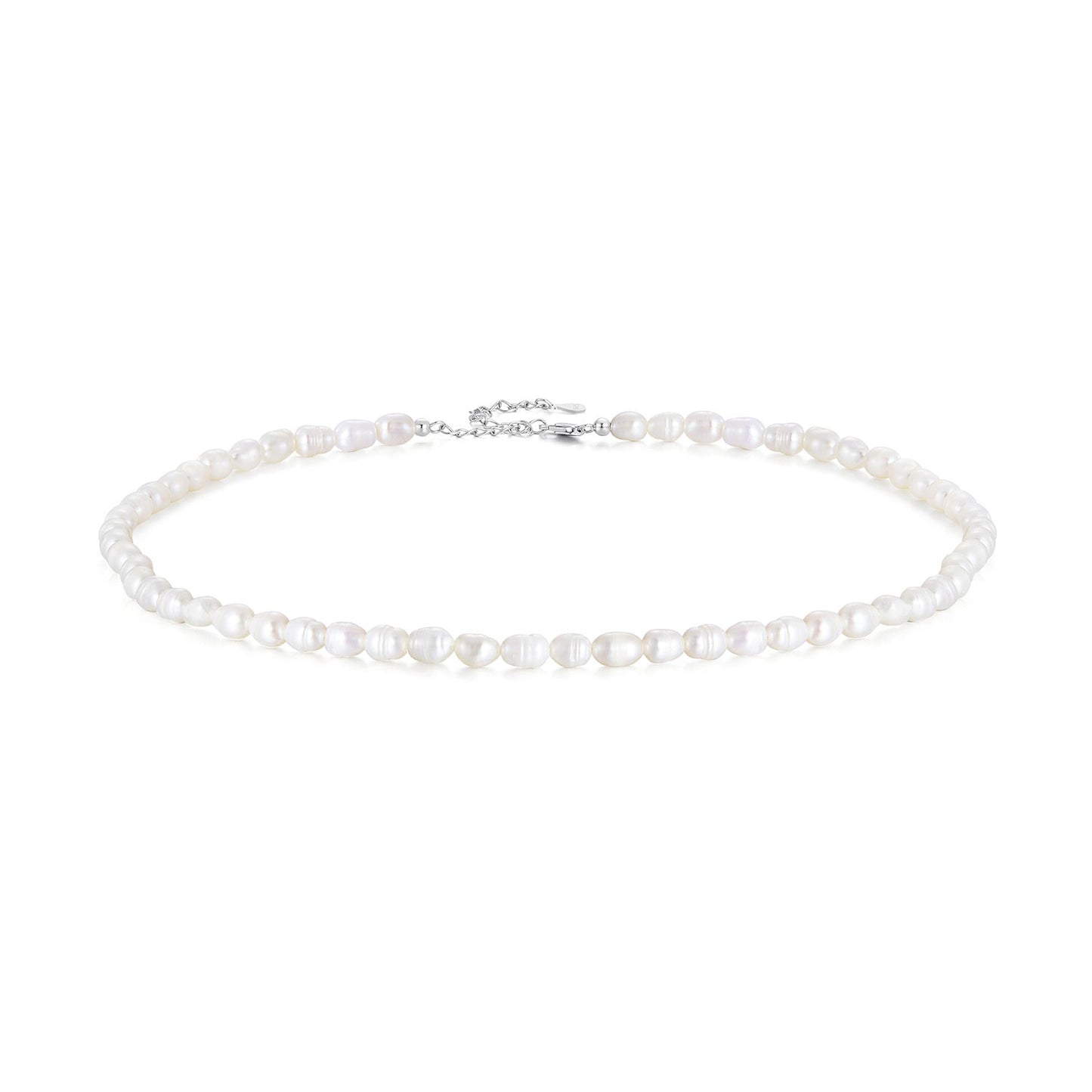 925 Sterling Silver Necklace with Natural Pearl and Platinum Plating, 38+5cm, Women