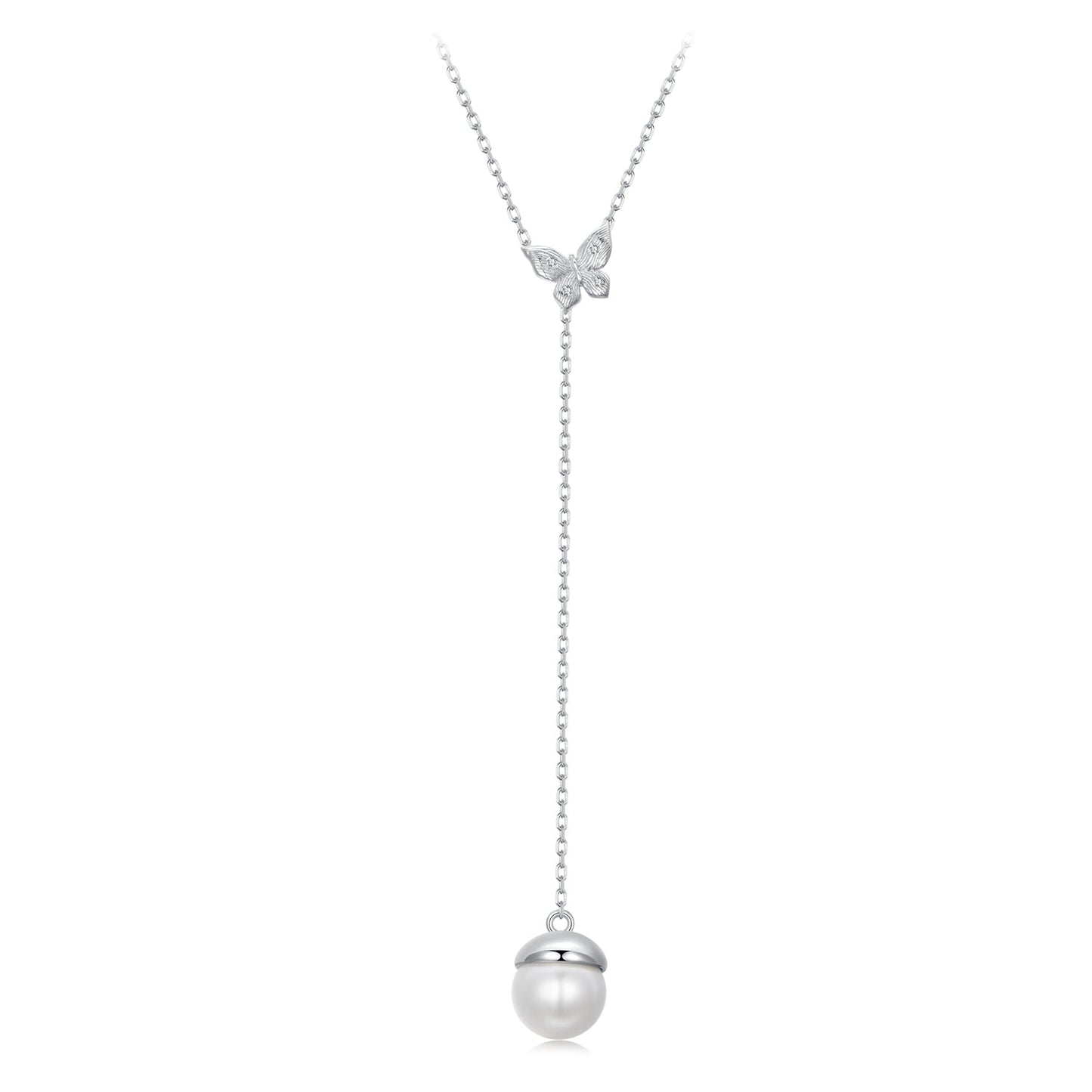 925 Sterling Silver White Gold Plated Necklace with Quality Shell Pearl and CZ for Women