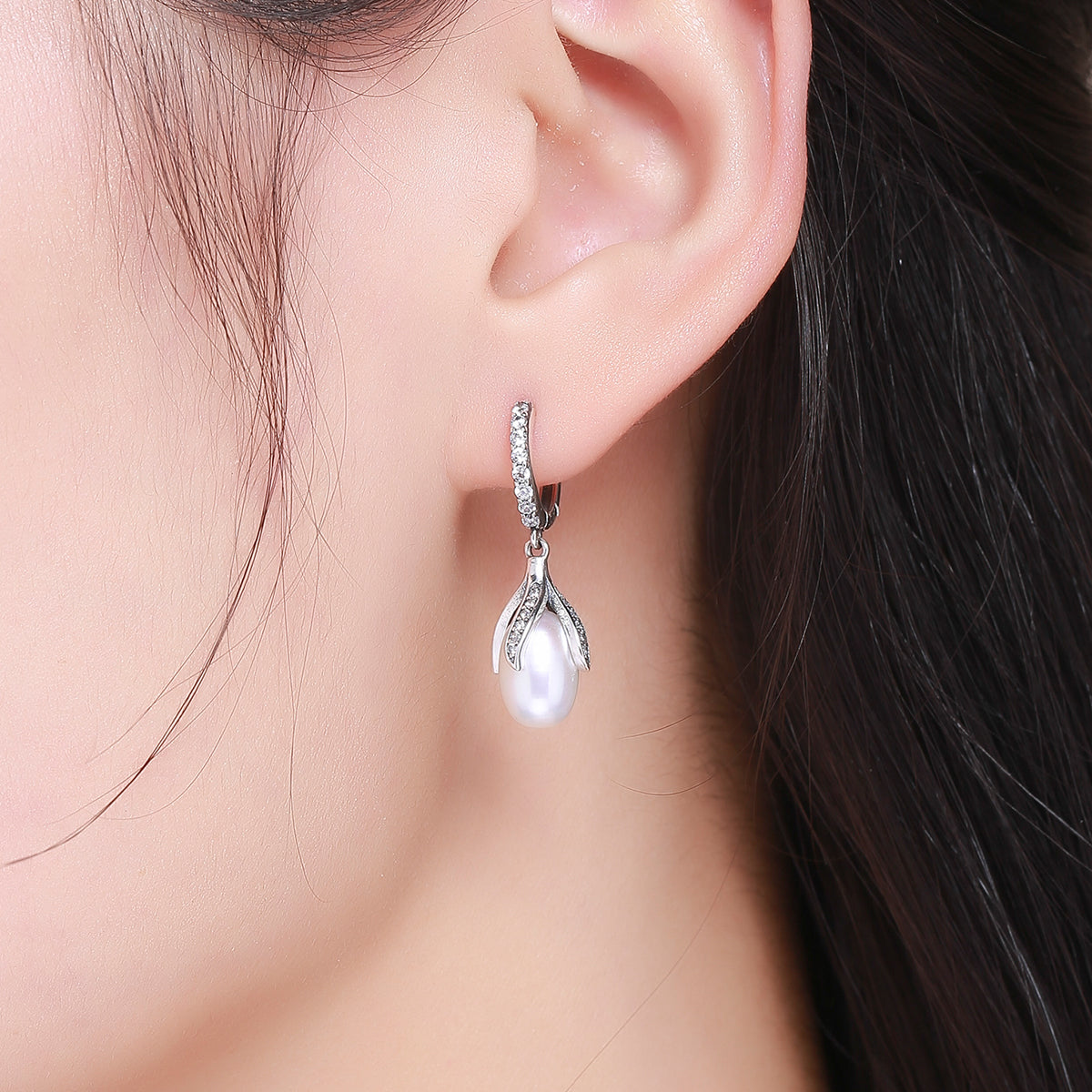 925 Sterling Silver Oxidized Silver Freshwater Pearl Earrings