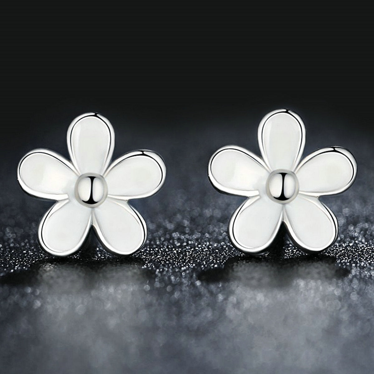 925 Sterling Silver Enamel Earrings - 0.9CM