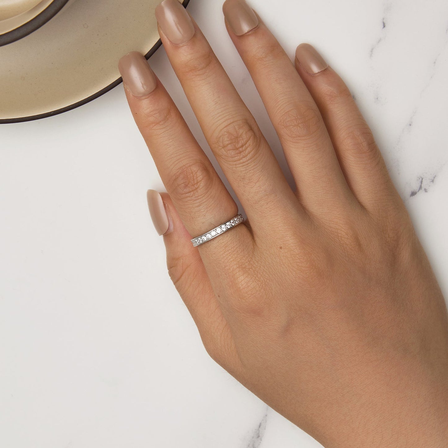 925 Sterling Silver S925 Pavé Setting CZ Ring for Women, Size 6.0, Width 2.6mm