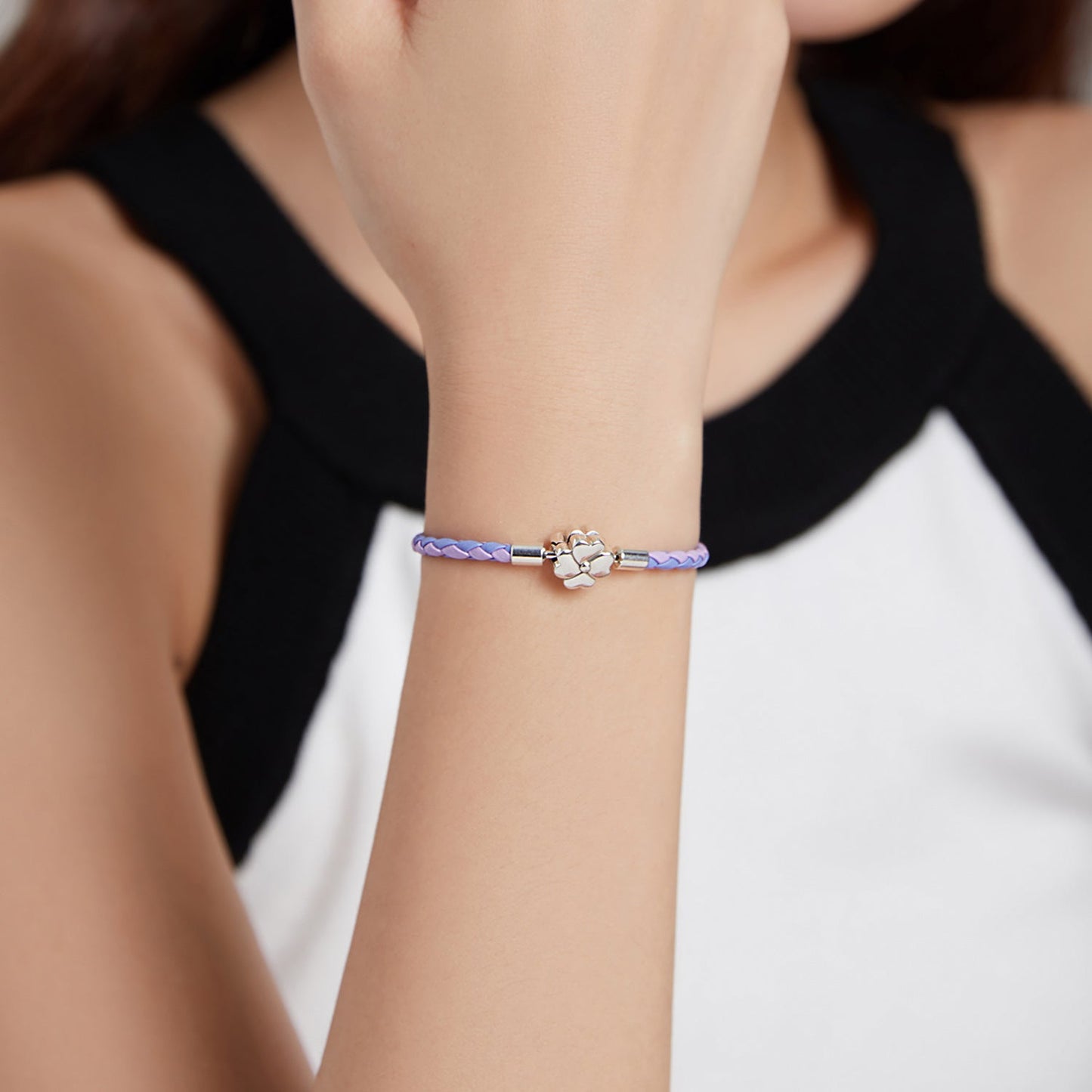 925 Sterling Silver Oxidized Silver Leather 17cm Bracelet