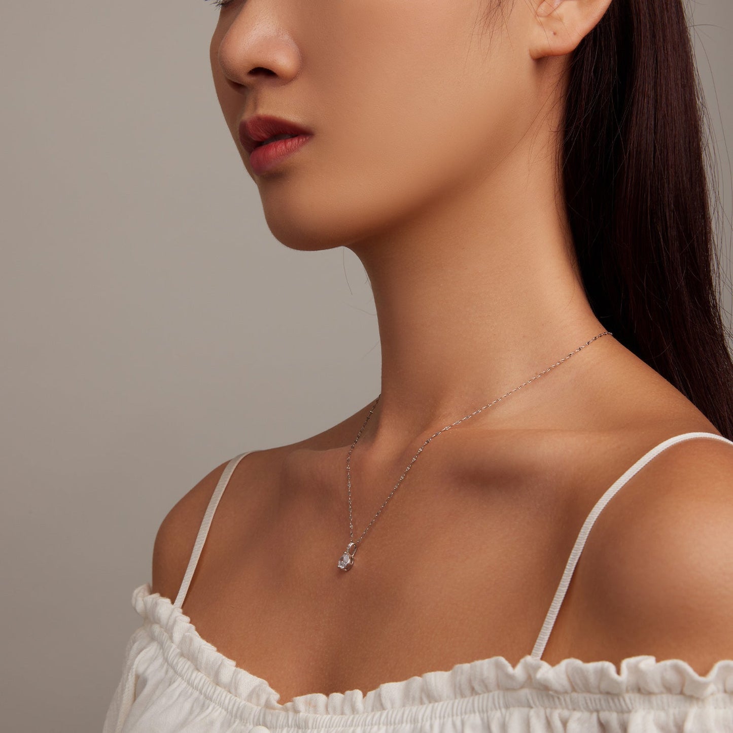925 Sterling Silver Necklace with Pavé Setting CZ - Adjustable Length, Platinum Plated - Women's Jewelry