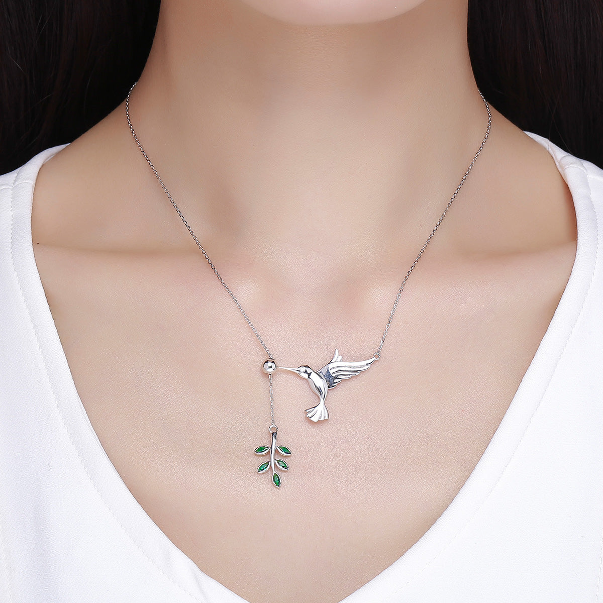 925 Sterling Silver Necklace with Bird and Leaves Design for Women
