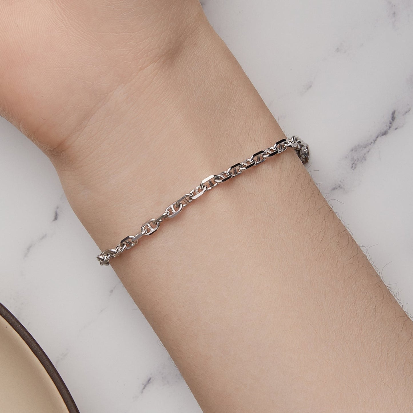 925 Sterling Silver Platinum Plated Bracelet 160+50mm for Women