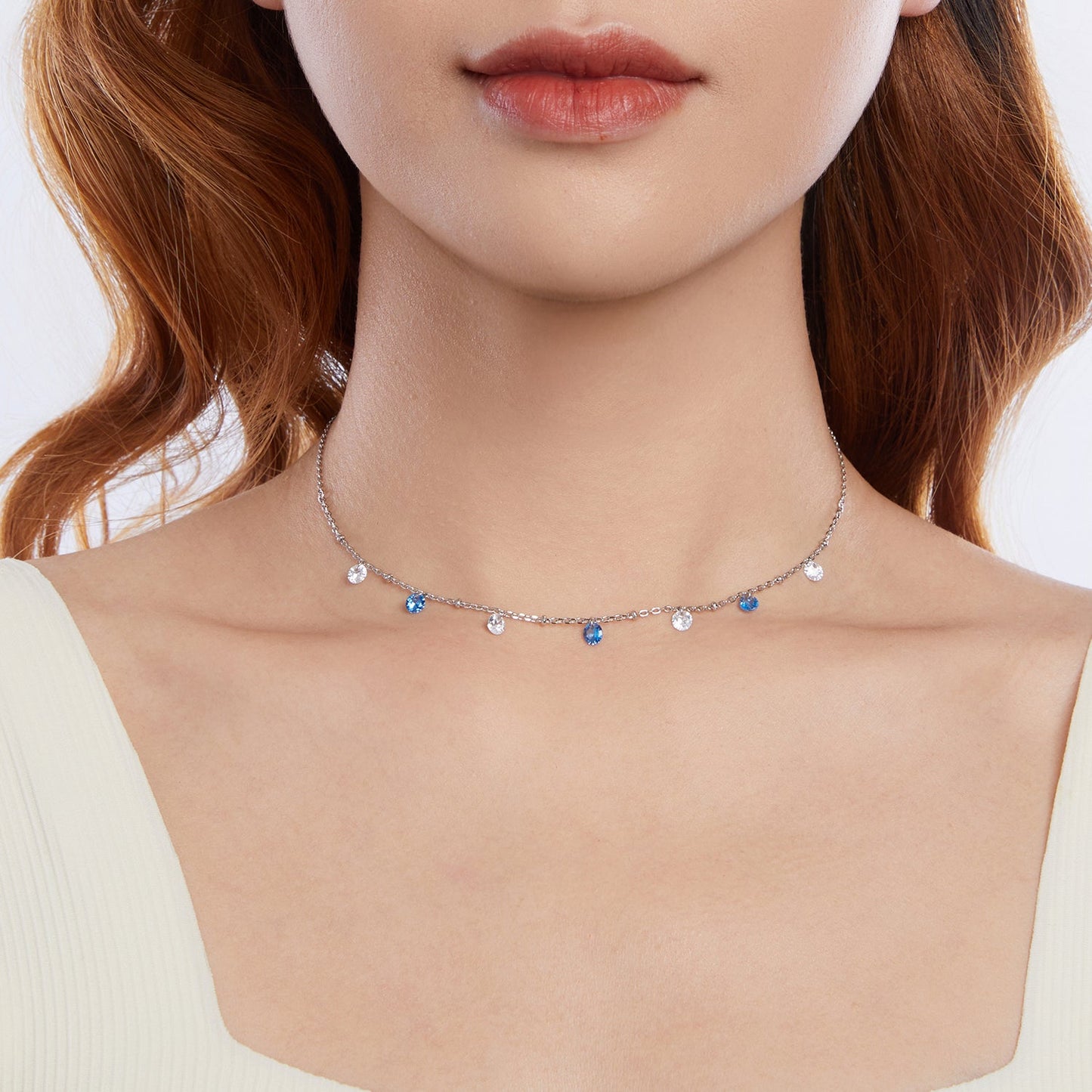 925 Sterling Silver & White Gold Plated Adjustable Layered CZ Necklace for Women