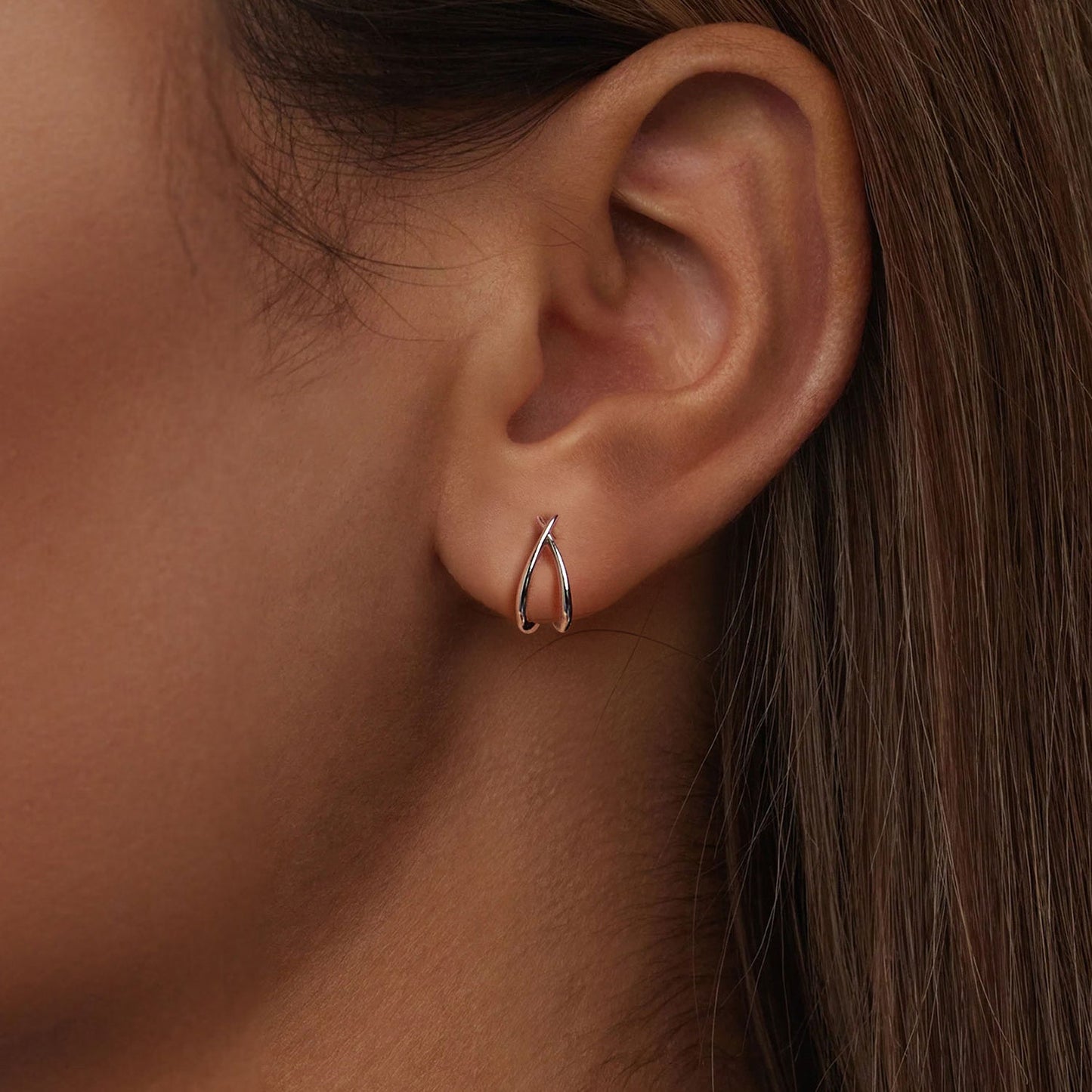925 Sterling Silver Earrings 1.2x0.6cm with White Gold Plating for Women