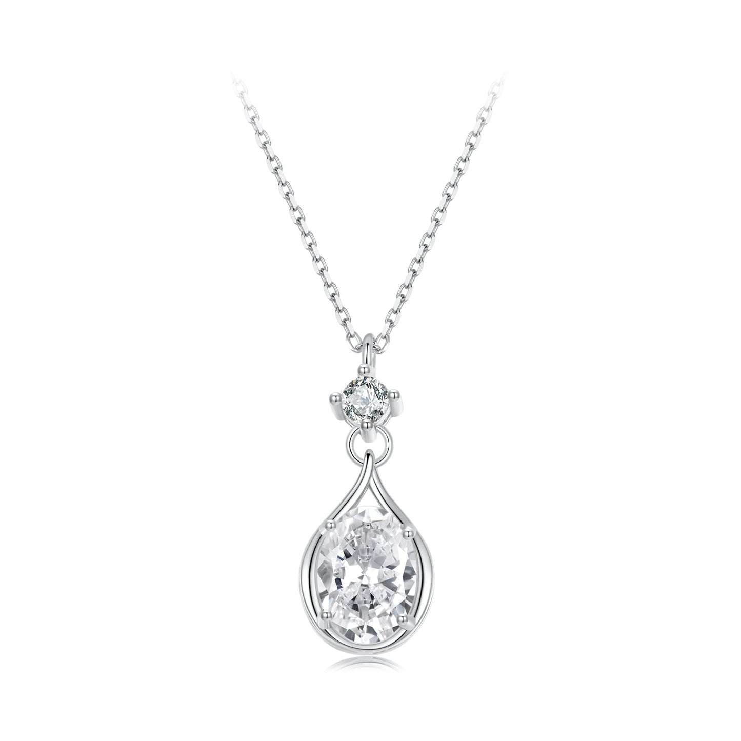 925 Sterling Silver White Gold Plated 40+5cm Necklace with Pavé Setting CZ for Women