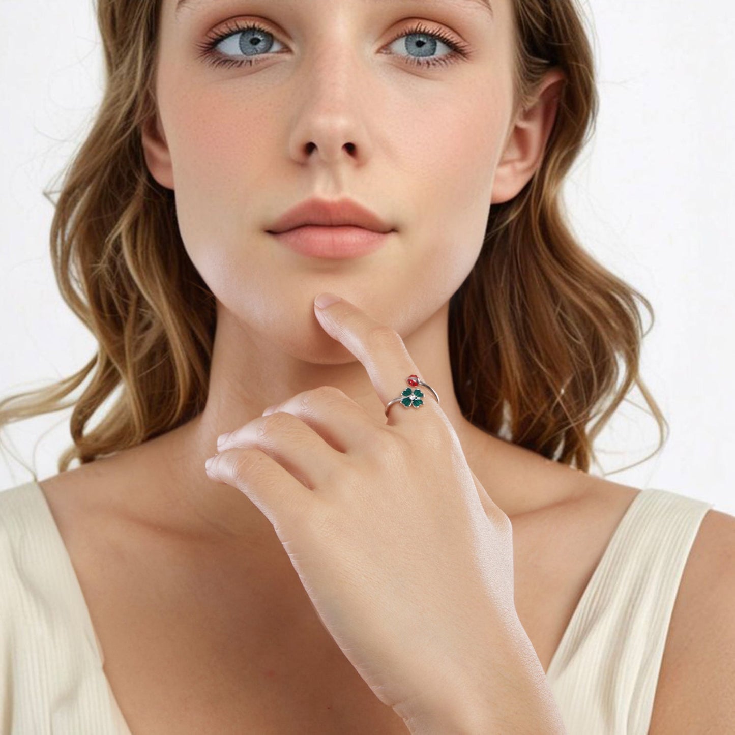 925 Sterling Silver Ladybug Four-leaf Clover Ring for Women