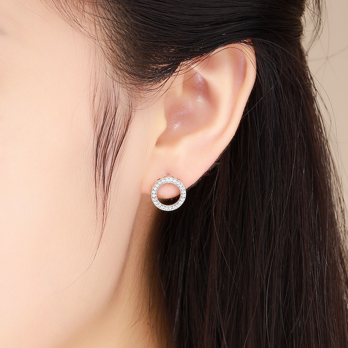925 Sterling Silver Oxidized Pavé Setting CZ Earrings 1.1cm for Women