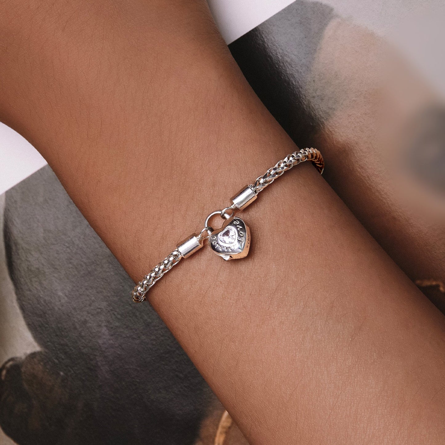 925 Sterling Silver Bracelet with CZ in Pavé Setting, 17.0 Size, Platinum Plated for Women