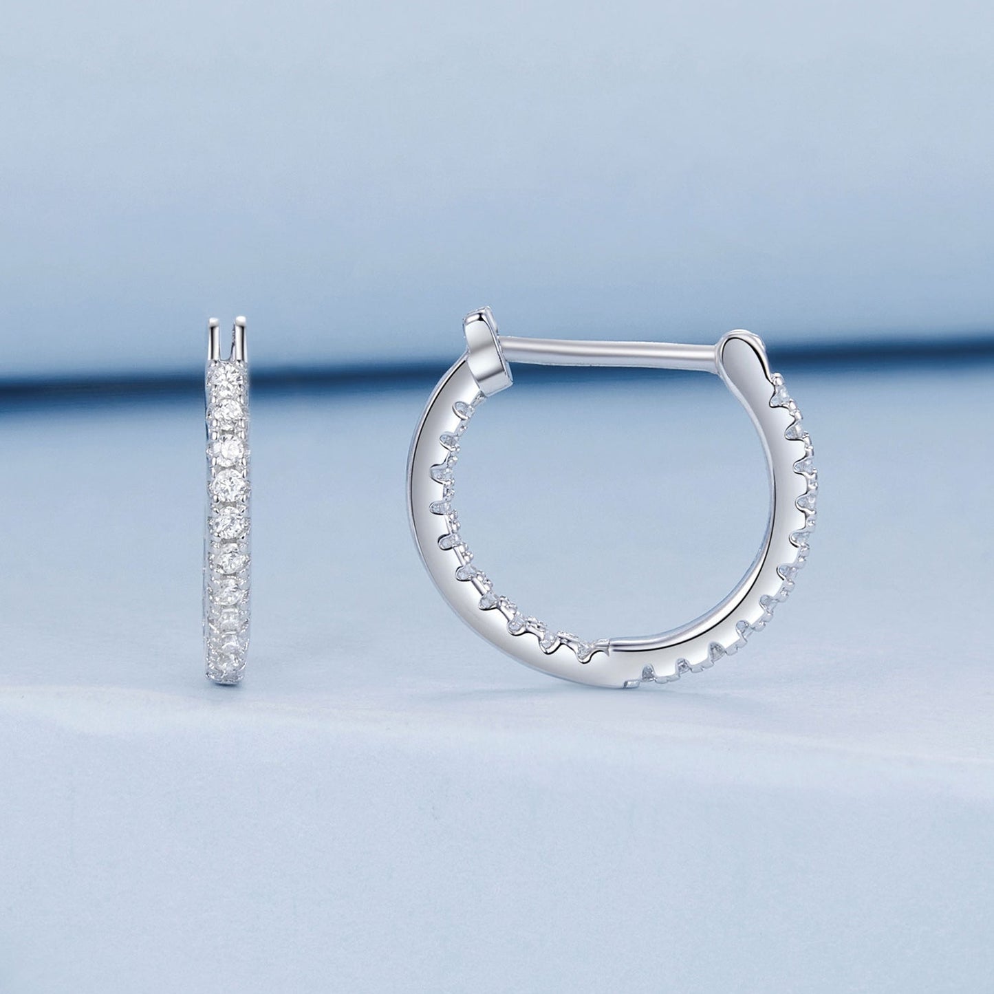 925 Sterling Silver Earrings with Pave Setting CZ in White Gold for Women