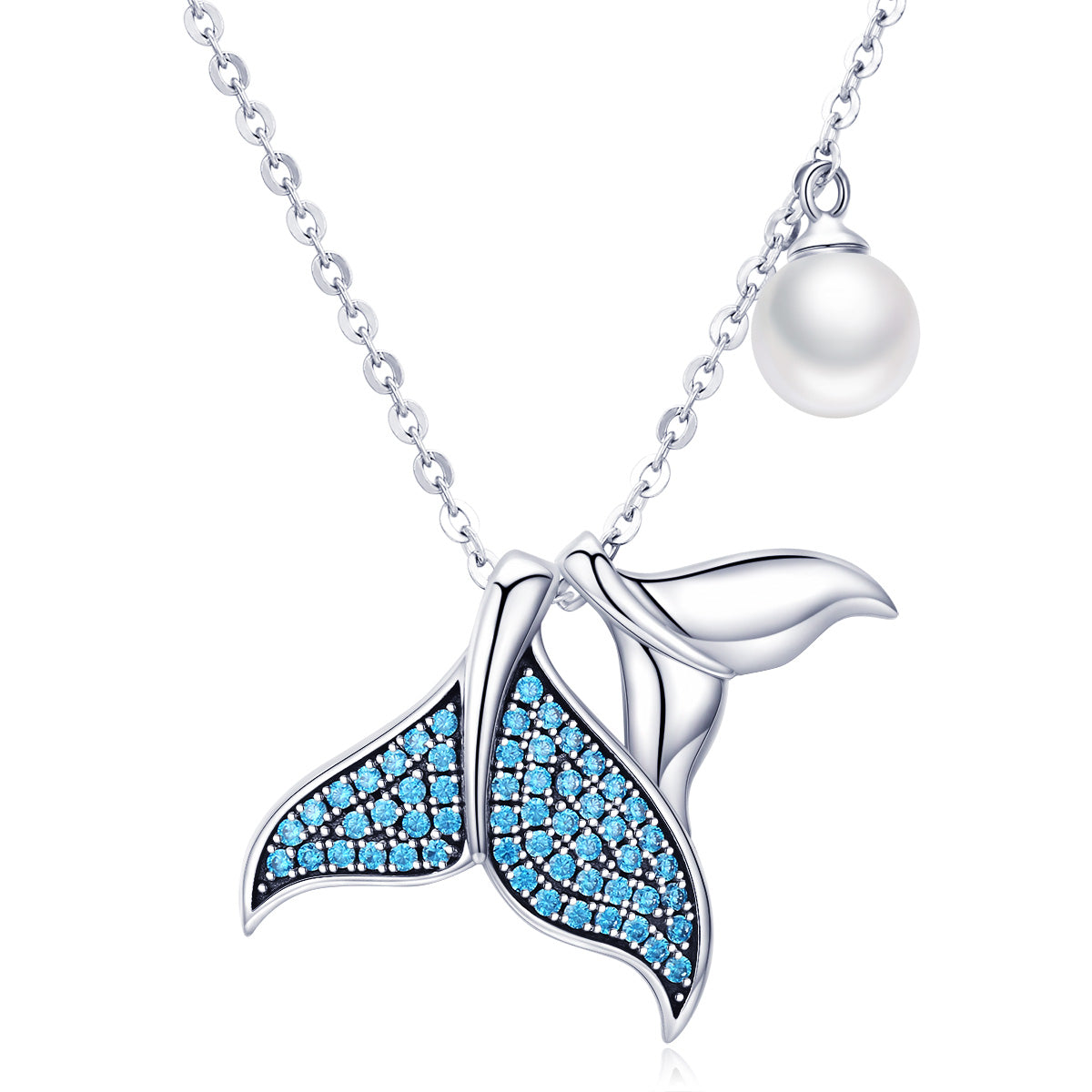 925 Sterling Silver Necklace with Quality Shell Pearl, 44cm Chain Length, for Women