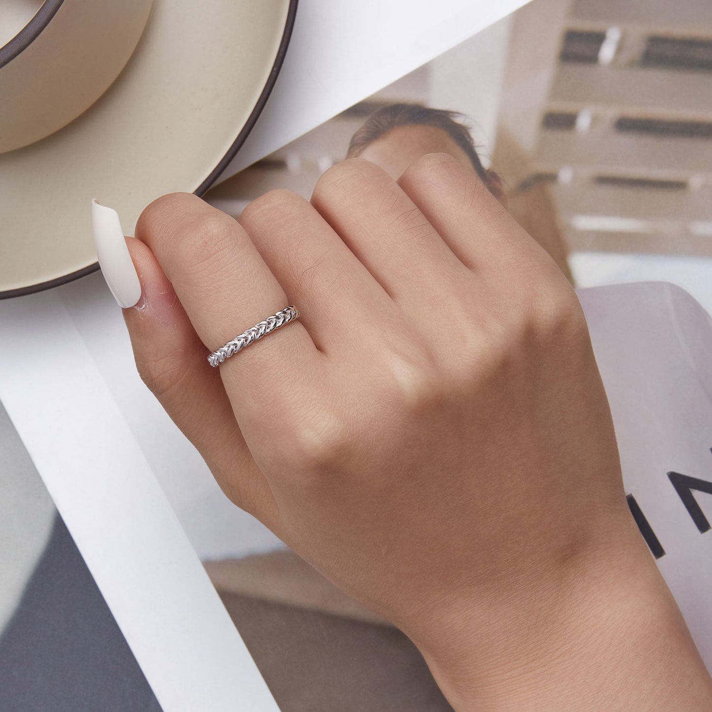 925 Sterling Silver Plated Platinum Ring Size 6 for Women