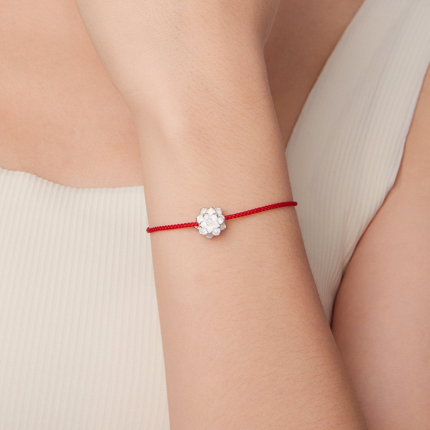 925 Sterling Silver Bracelet with White Gold Plating and Cotton Cord for Women