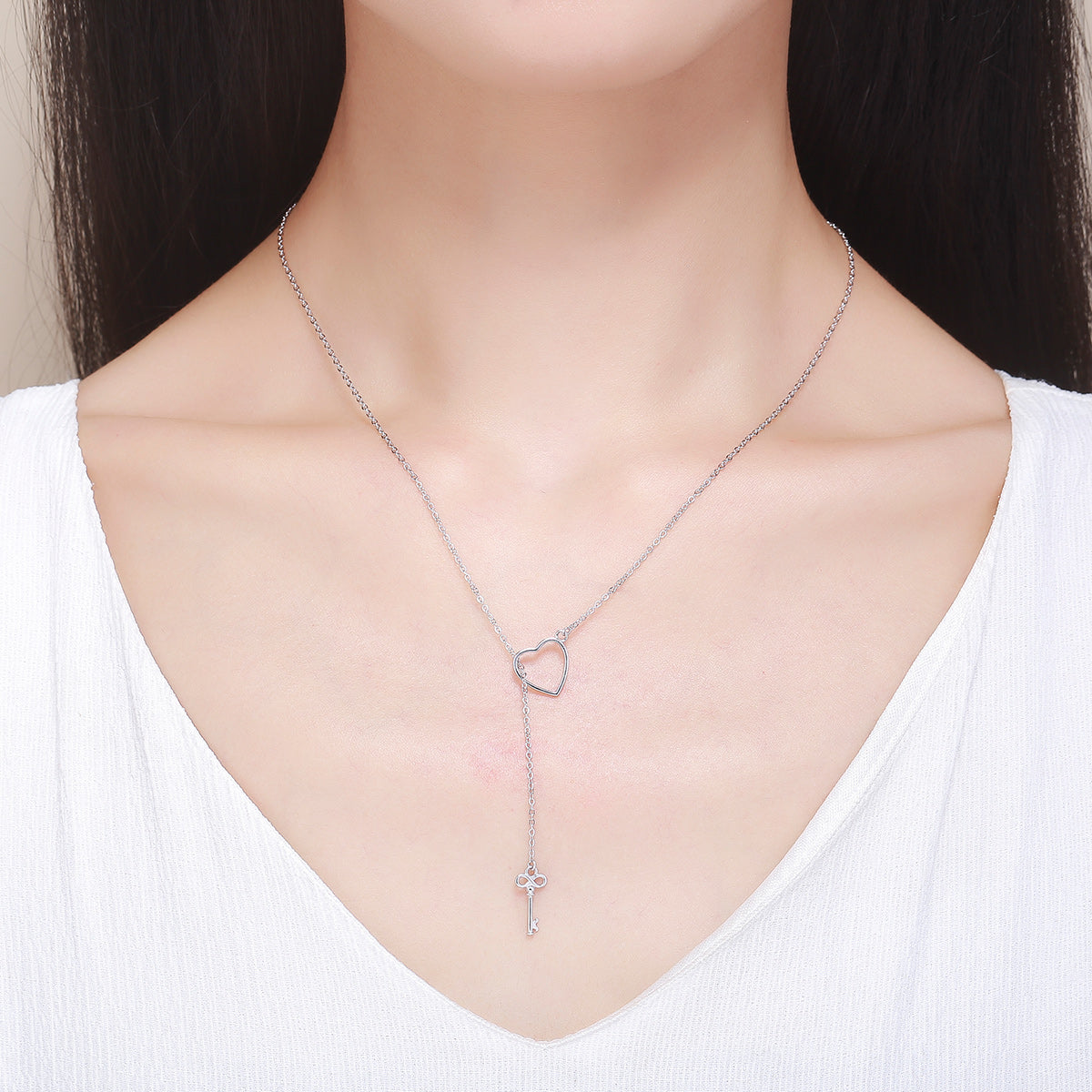 925 Sterling Silver Necklace 55cm with Heart Pendant for Women