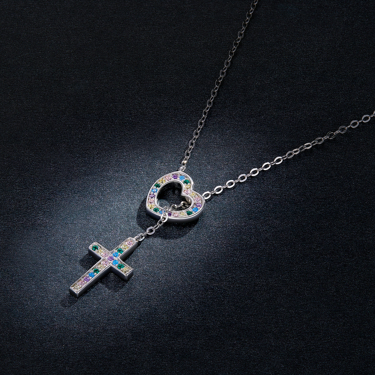 925 Sterling Silver Plated Necklace with Adjustable Length 42.5cm and CZ for Women