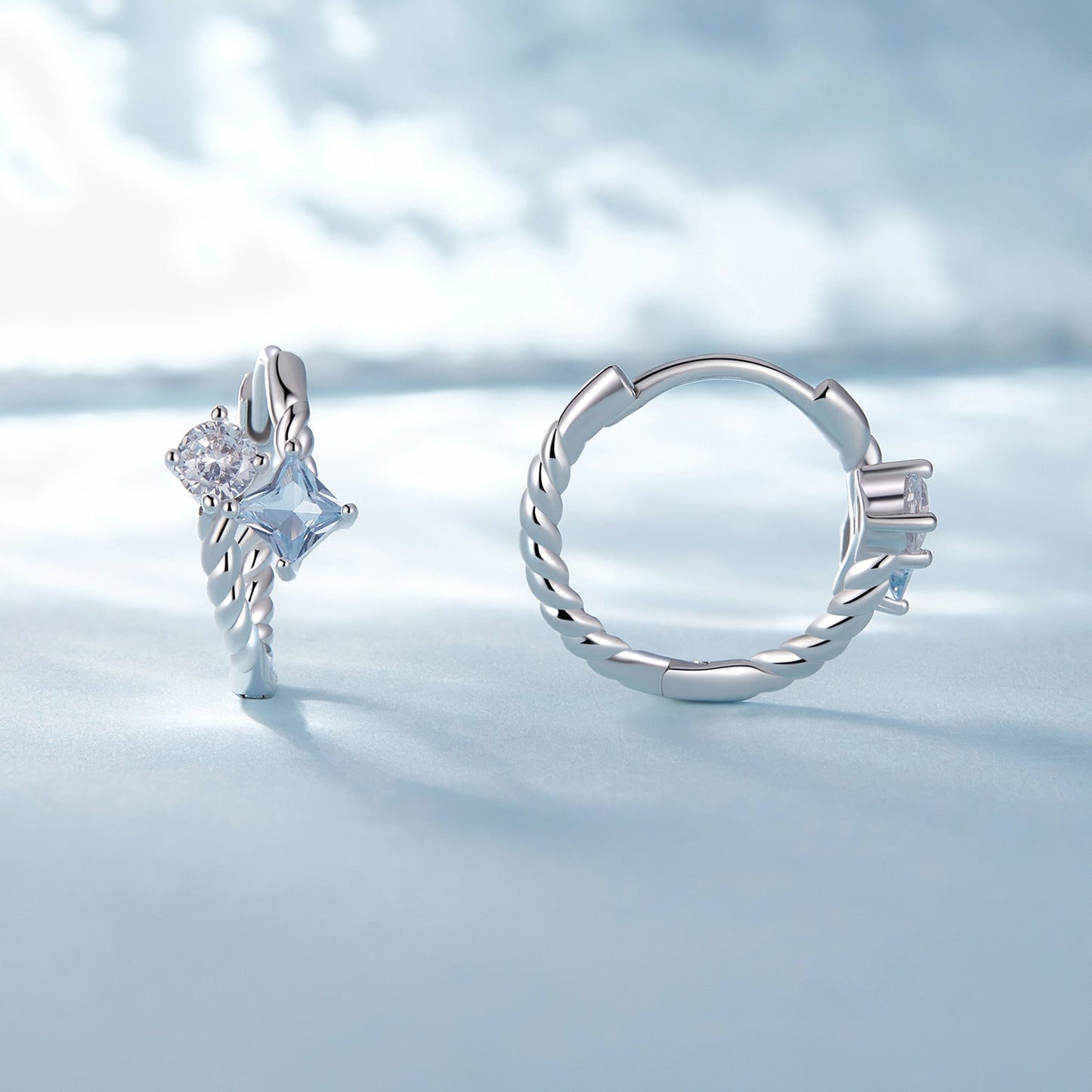 925 Sterling Silver Earrings with Spinel and CZ, 13x7mm, Plated Platinum for Women