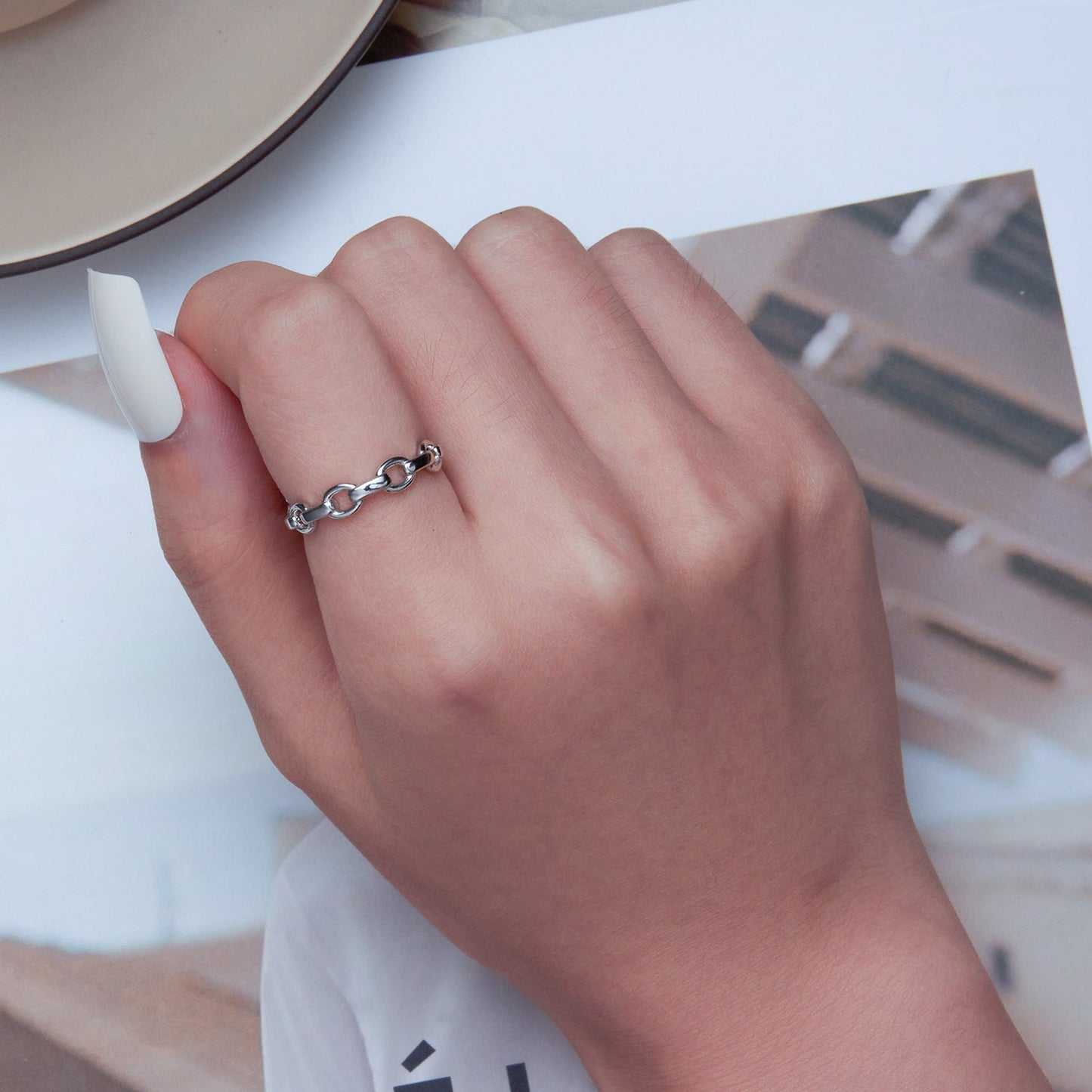 925 Sterling Silver Platinum Plated 0.4cm Wide Ring