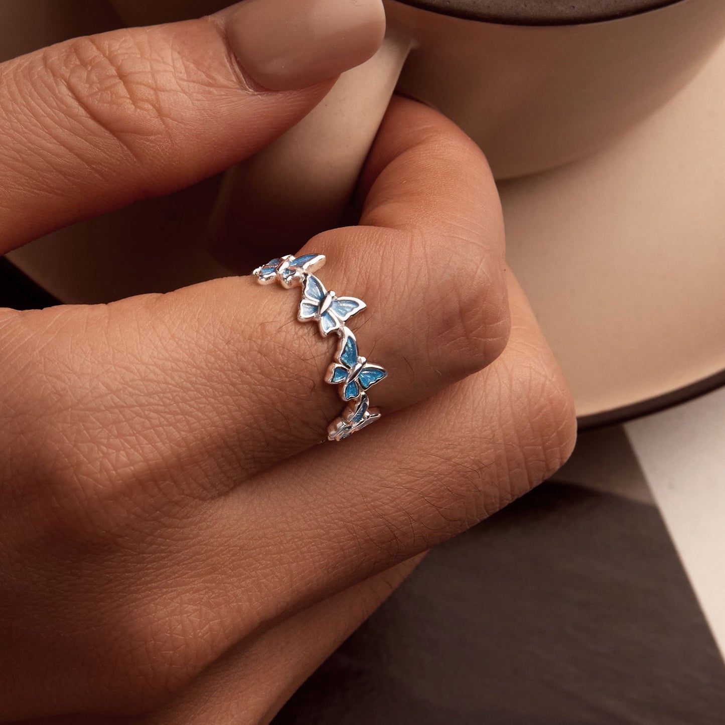 925 Sterling Silver Enamel Ring Size 6 for Women