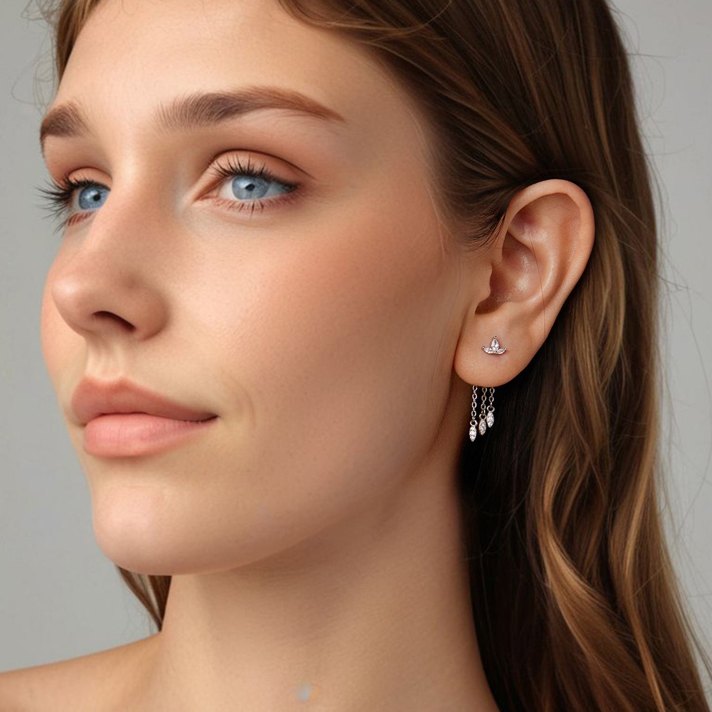 925 Sterling Silver Earrings with White Gold Plating and CZ