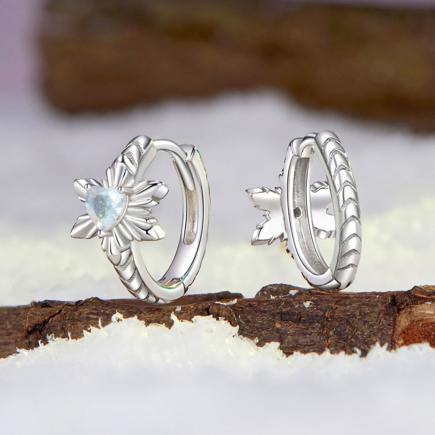 925 Sterling Silver Earrings with Transparent Glass and White Gold Plating