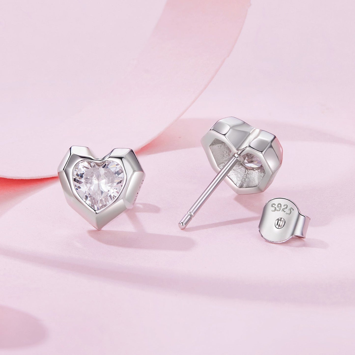 925 Sterling Silver Earrings with Pavé Setting CZ in White Gold, 0.8 x 0.9 cm