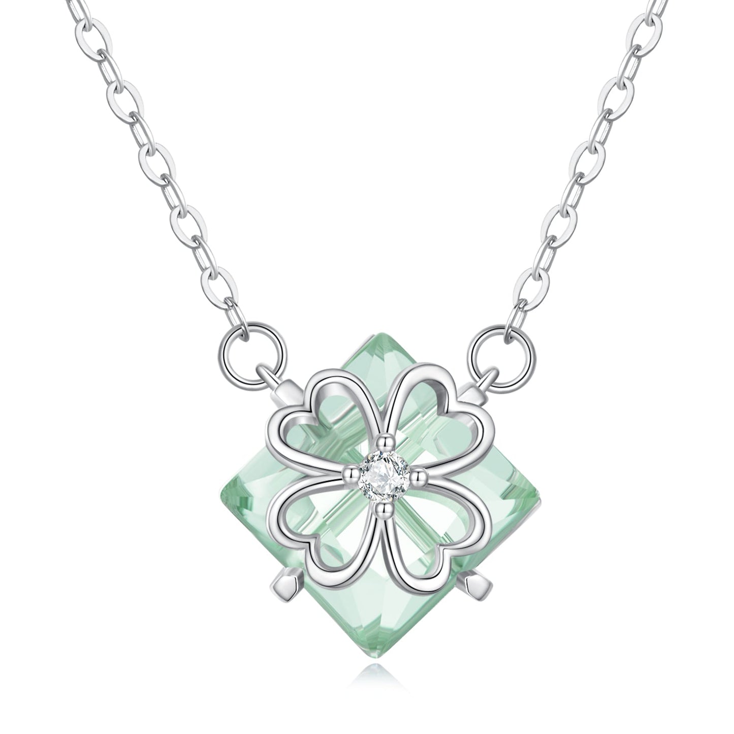 925 Sterling Silver Adjustable Necklace with Transparent Glass 46cm for Women