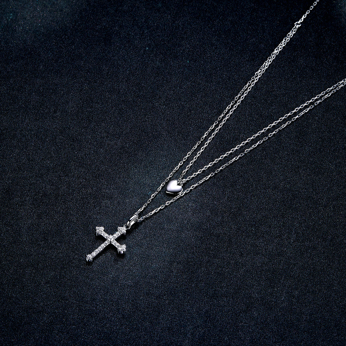 925 Sterling Silver Adjustable Platinum Plated Necklace with CZ - 1.4cm for Women
