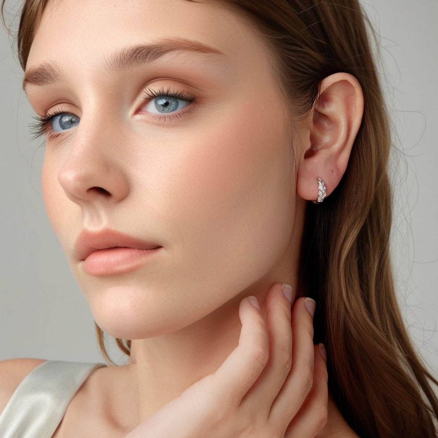 925 Sterling Silver Earrings with Pavé Setting CZ and White Gold Plating for Women