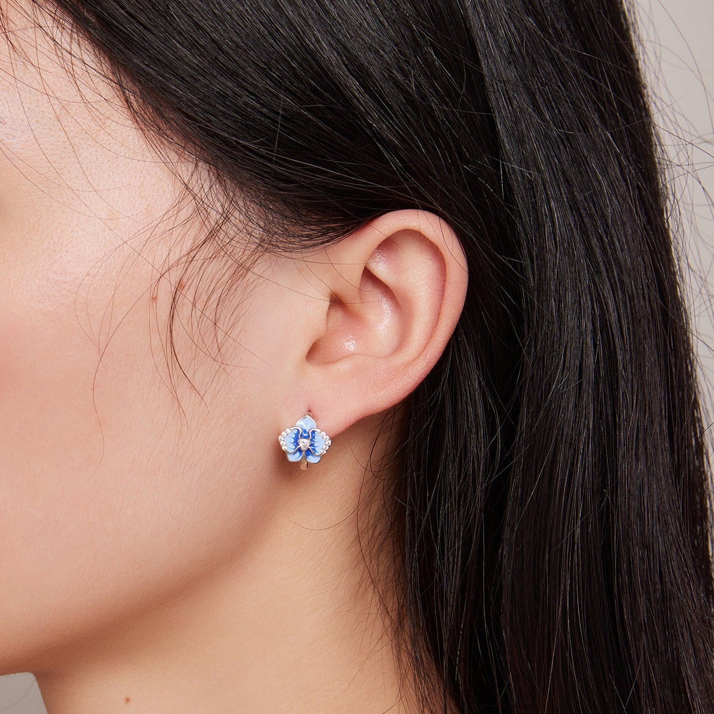 925 Sterling Silver Earrings with Enamel and Pavé Setting, 10mm for Women