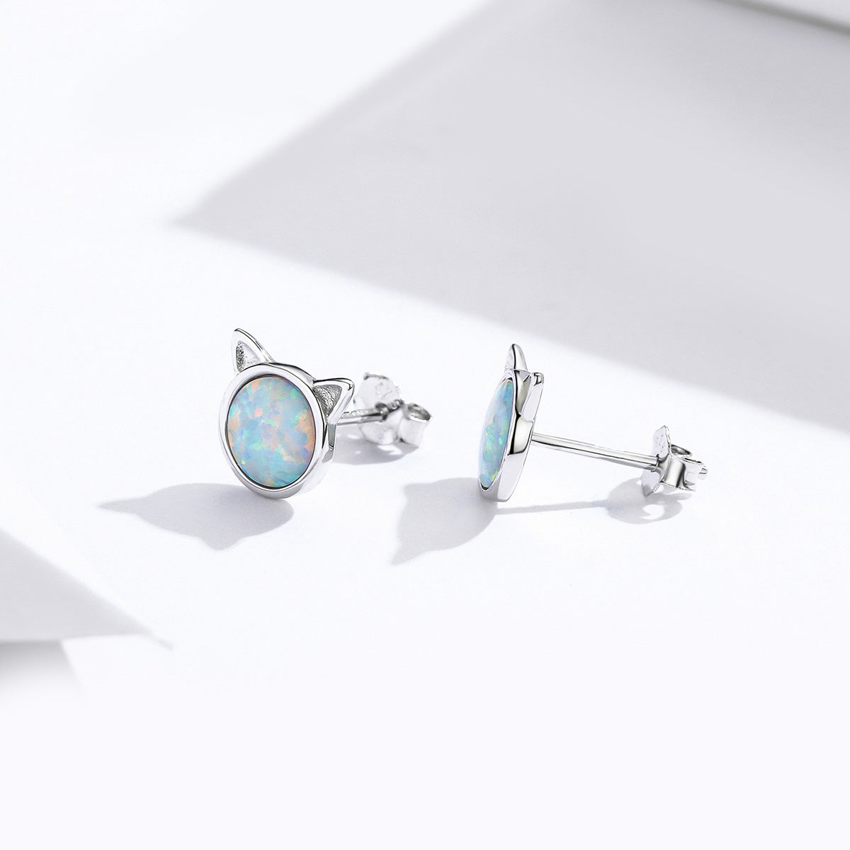 925 Sterling Silver Plated Rose Gold Opal Earrings 0.8cm for Women