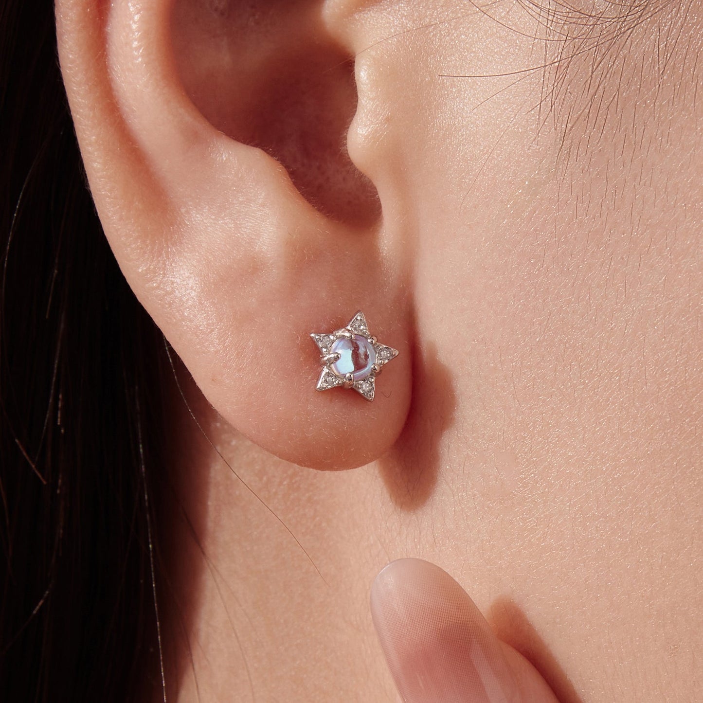 925 Sterling Silver White Gold Plated Moonstone & CZ Earrings