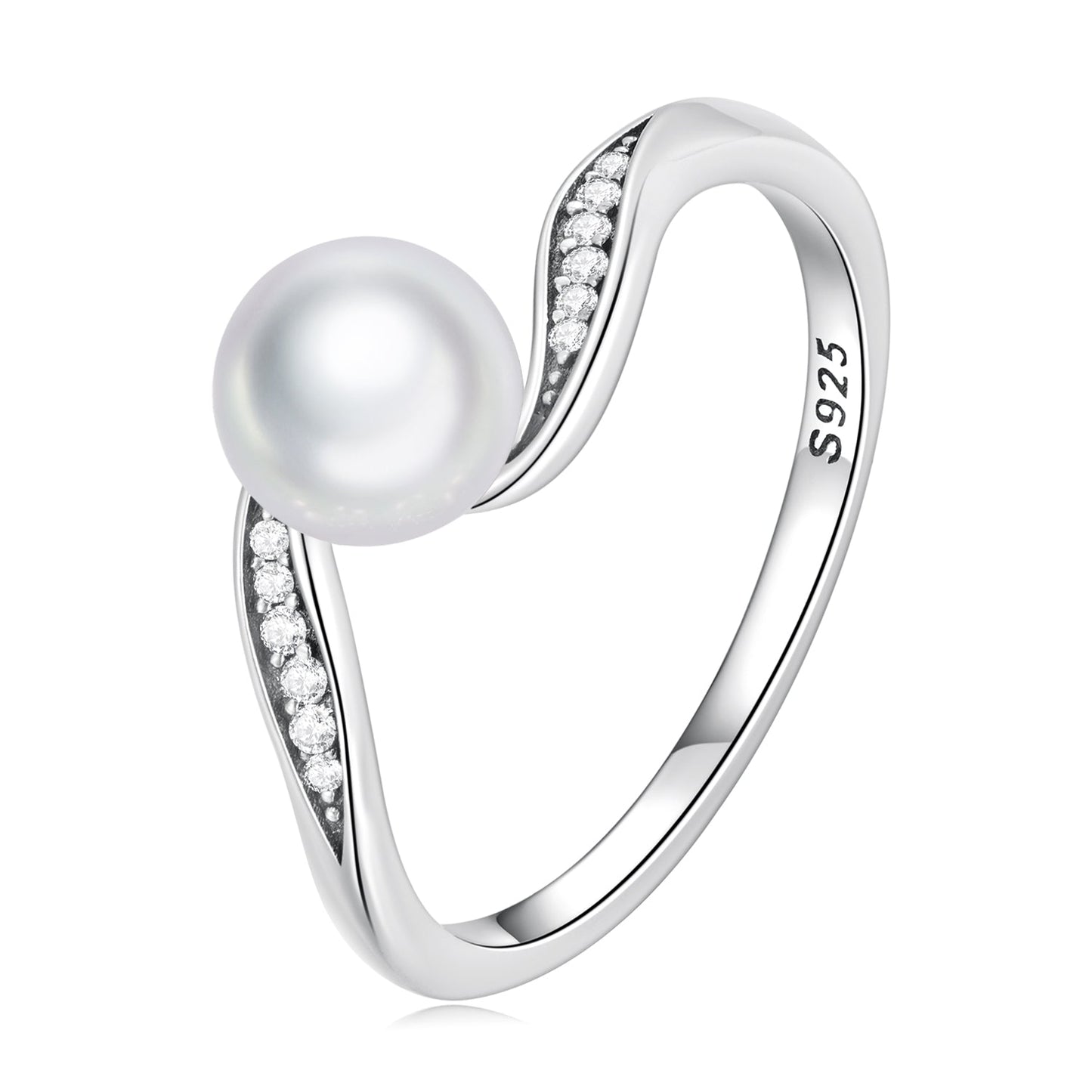 925 Sterling Silver Oxidized CZ & Pearl Ring Size 6 for Women