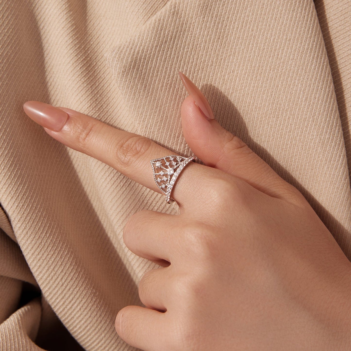 925 Sterling Silver White Gold Plated Ring with Pavé Setting CZ Size 6 for Women