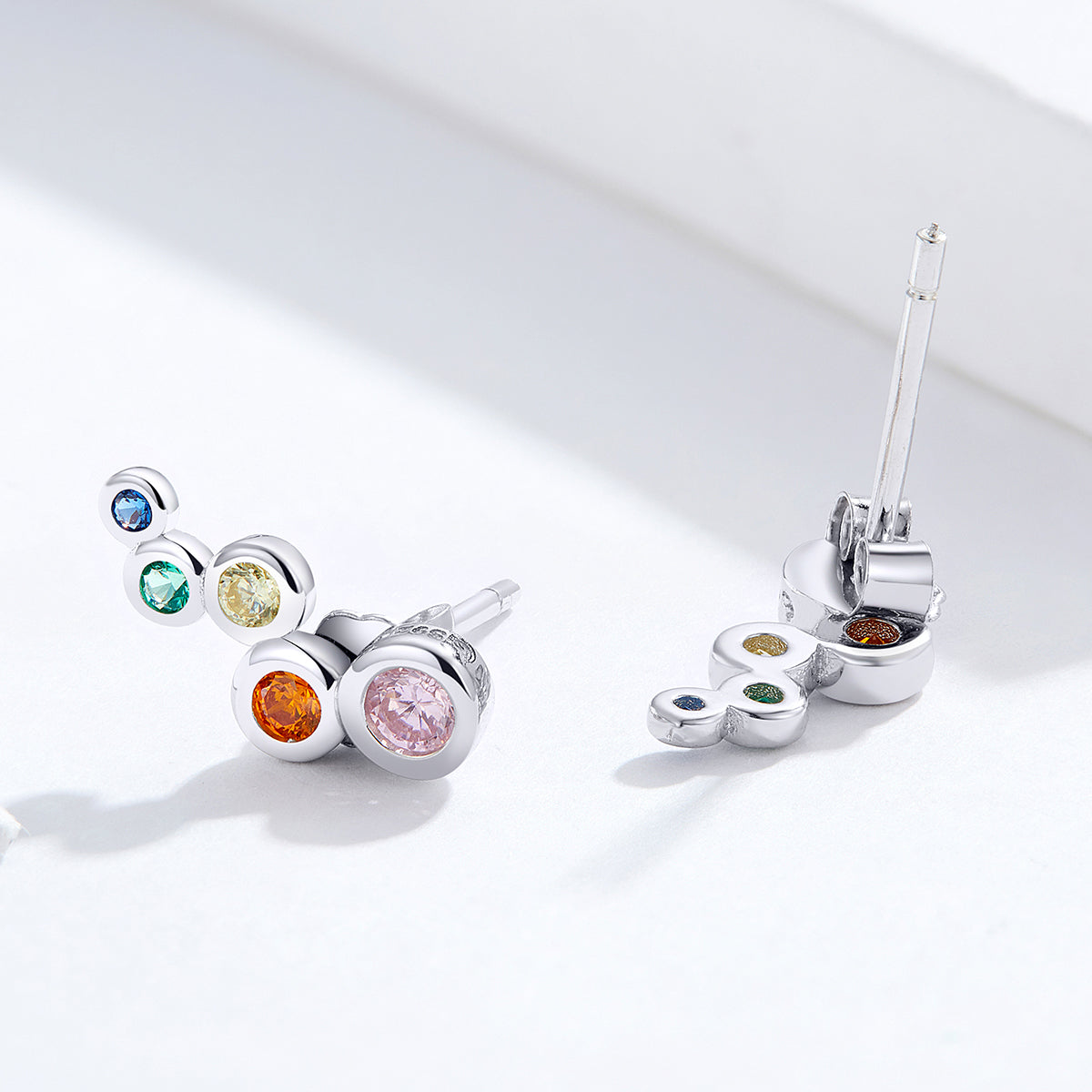 925 Sterling Silver Earrings with Pavé Setting CZ, 0.5x1.2 cm for Women