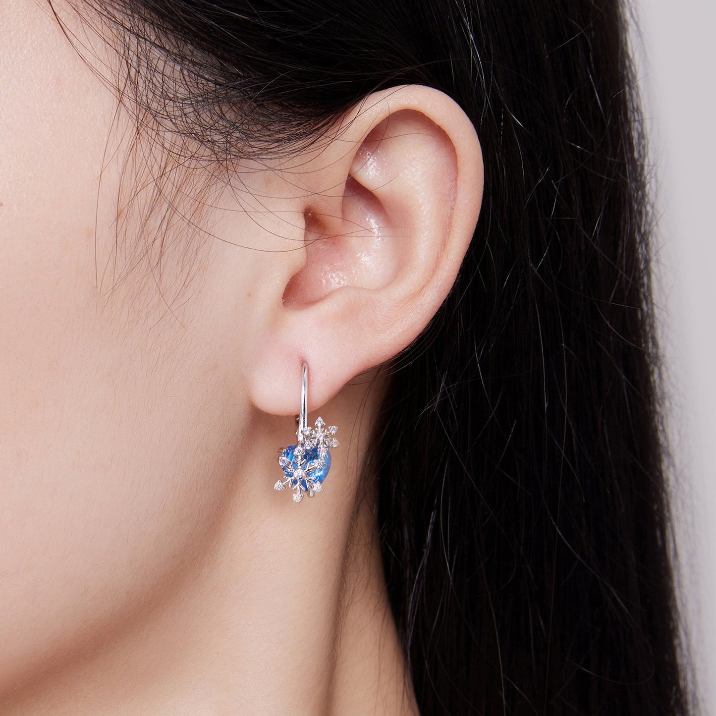 925 Sterling Silver Earrings with Transparent Glass and CZ, 23*12mm for Women