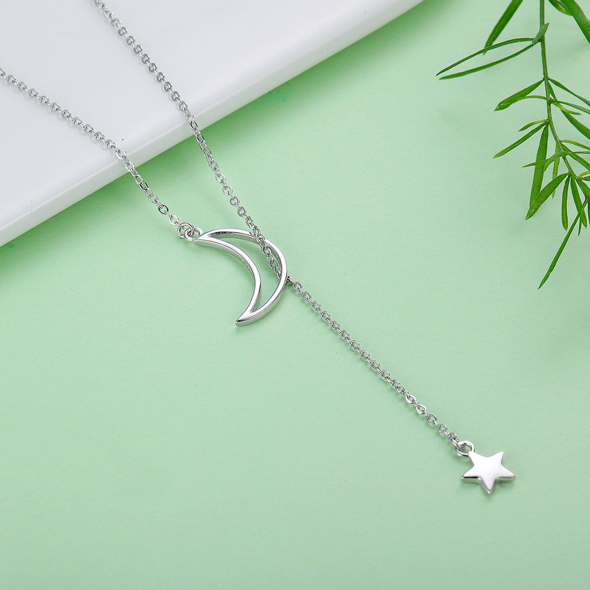 925 Sterling Silver Necklace 47cm with Moon Pendant for Women