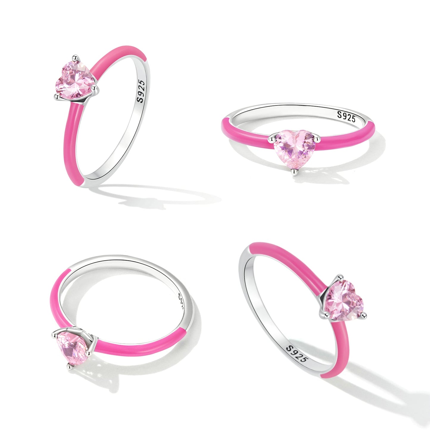 925 Sterling Silver Enamel Pavé CZ Ring Size 7 for Women