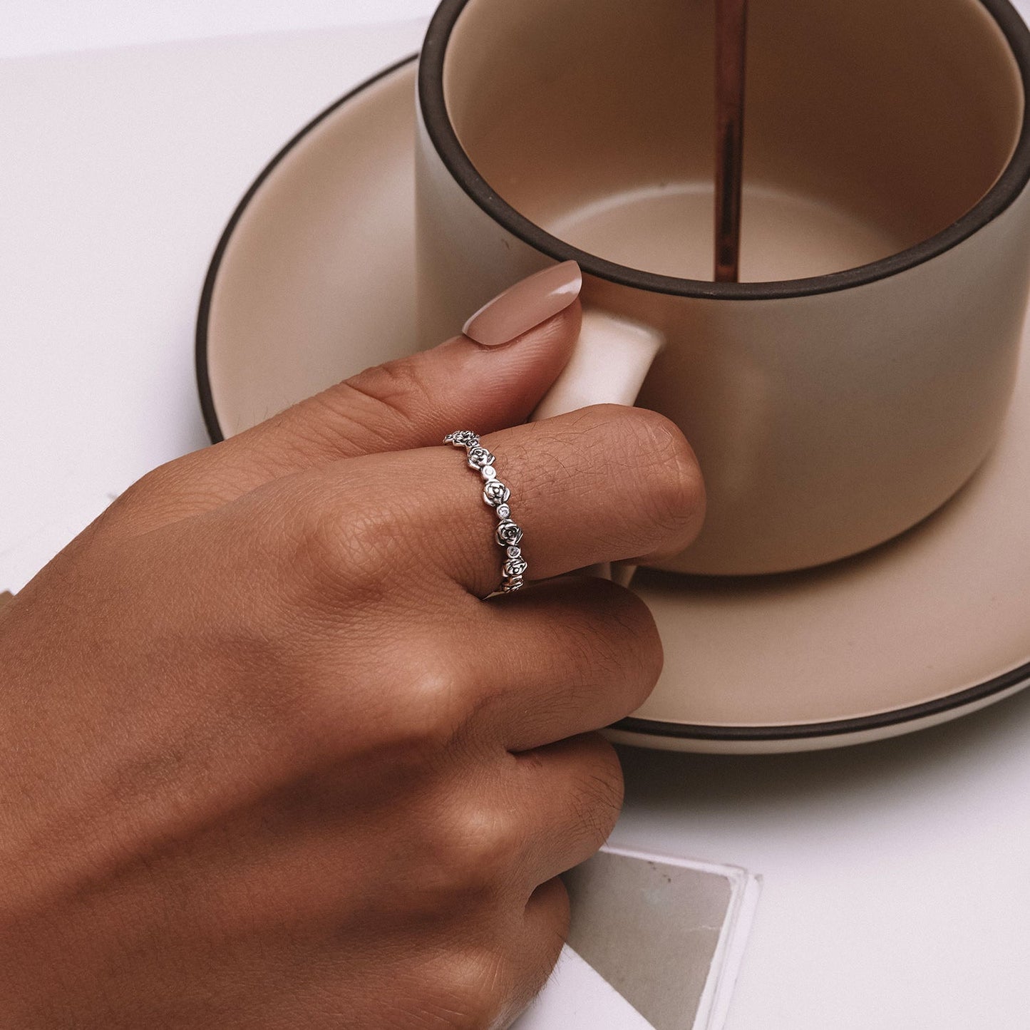 925 Sterling Silver Ring with Pavé Setting CZ - Size 6.0 - Oxidized Silver
