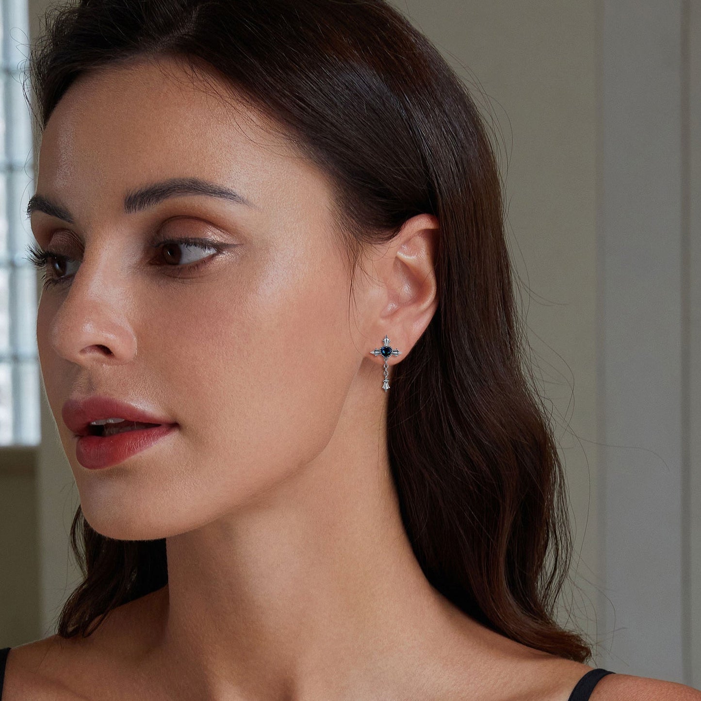 925 Sterling Silver Earrings with CZ and Glass, 24x13mm for Women