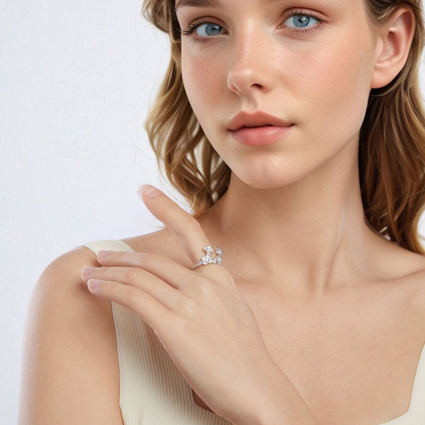 925 Sterling Silver Women's Ring with Pavé Set CZ and White Gold Plating - Style E