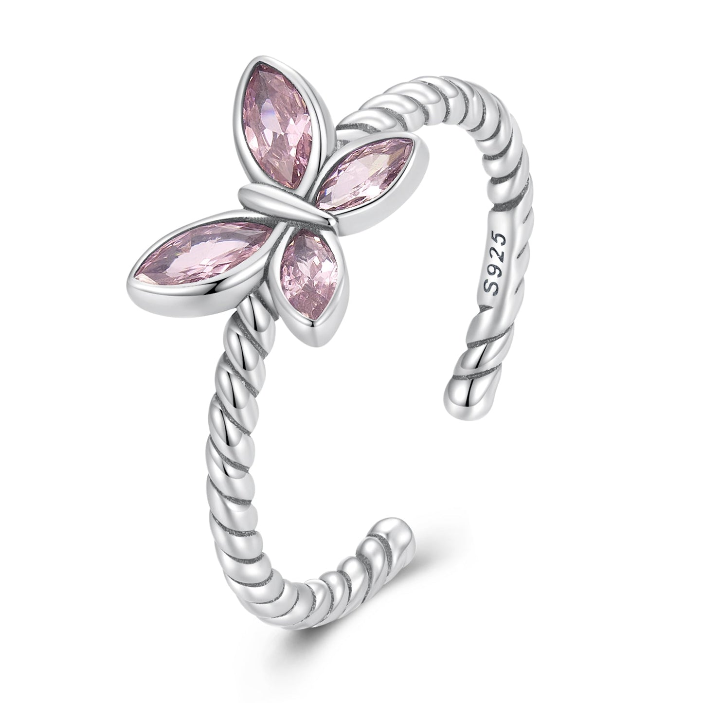 925 Sterling Silver Oxidized Butterfly Rings with Pavé Setting CZ for Women