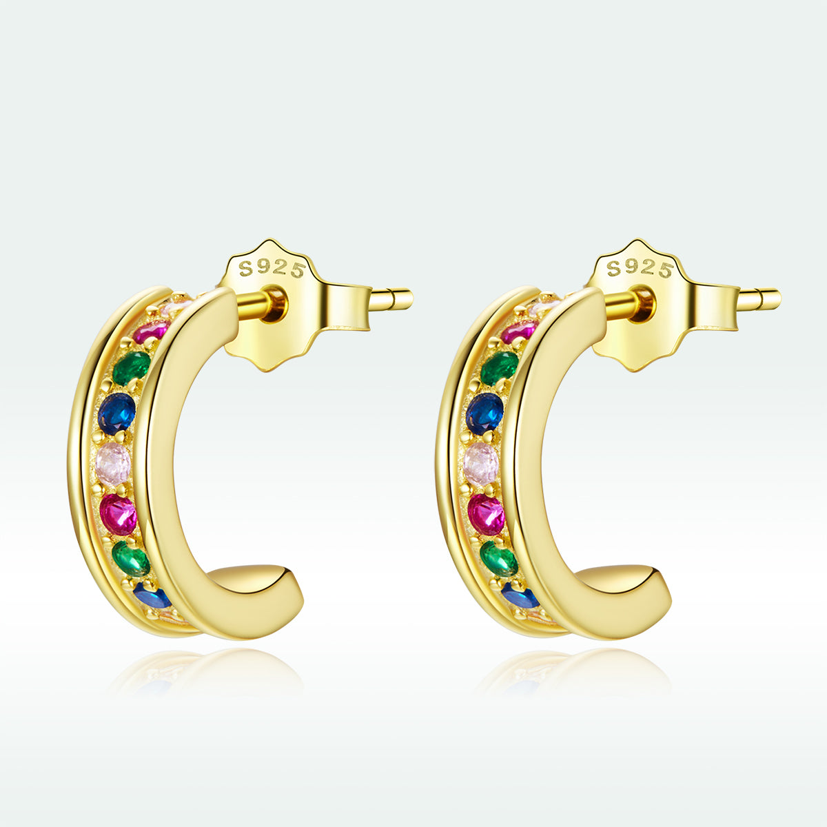 925 Sterling Silver Earrings with Pavé Setting CZ, 1.1*0.3 cm