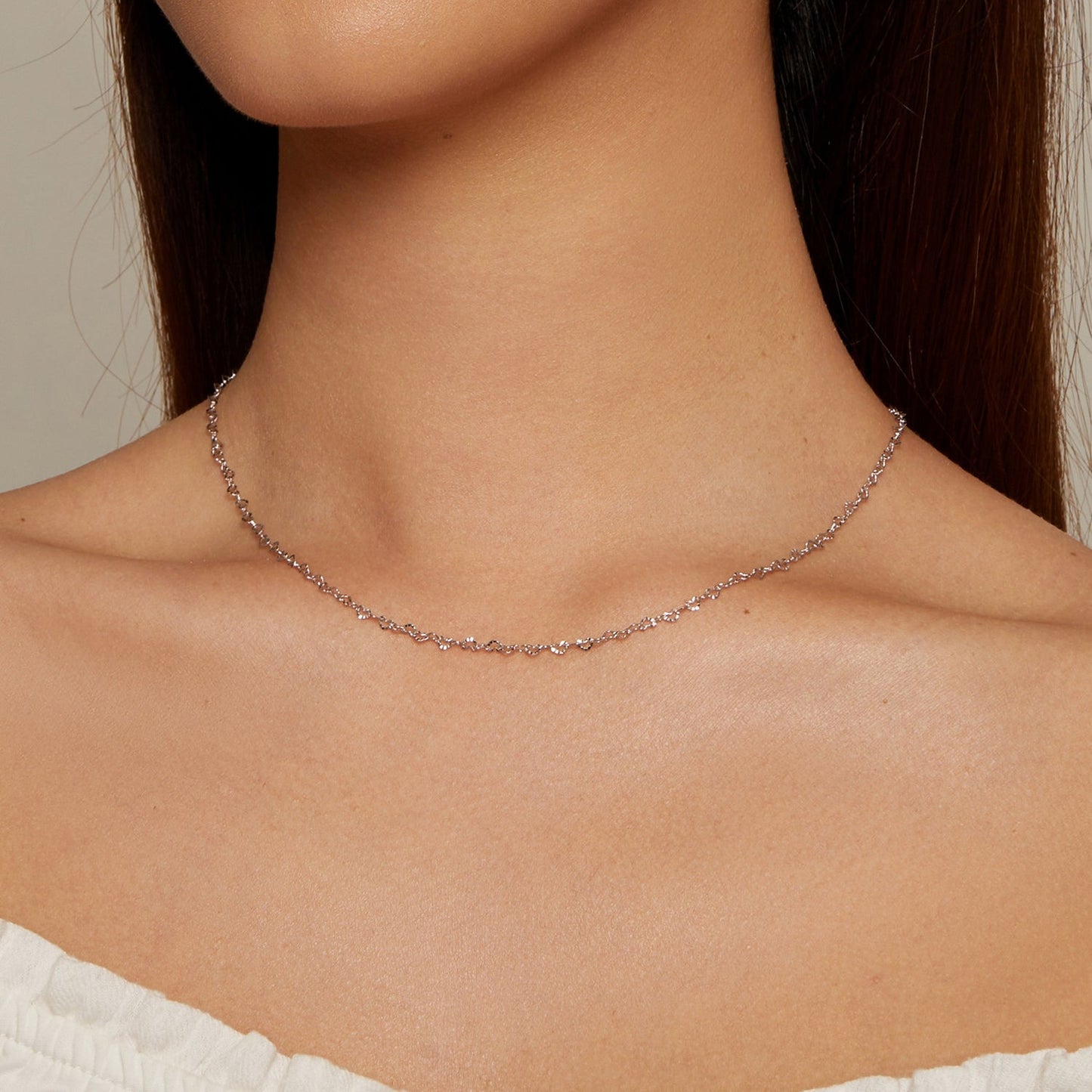 925 Sterling Silver Necklace with Platinum Plating, 395+55mm Length, 3.0mm Width for Women