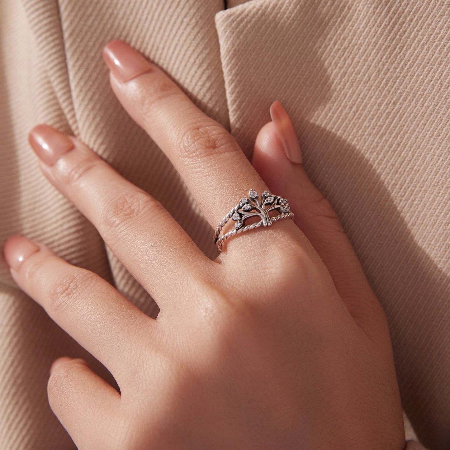 925 Sterling Silver Oxidized Pavé CZ Ring for Women