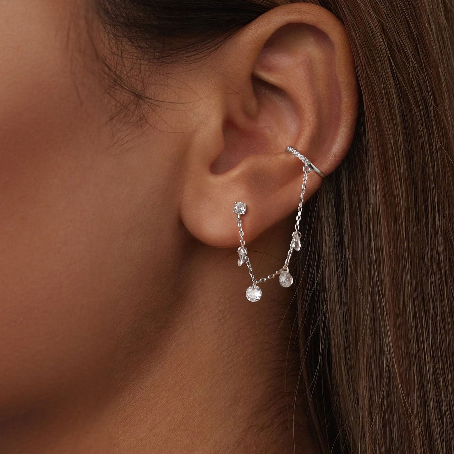 925 Sterling Silver Earrings with Pave Setting CZ - White Gold Plated for Women