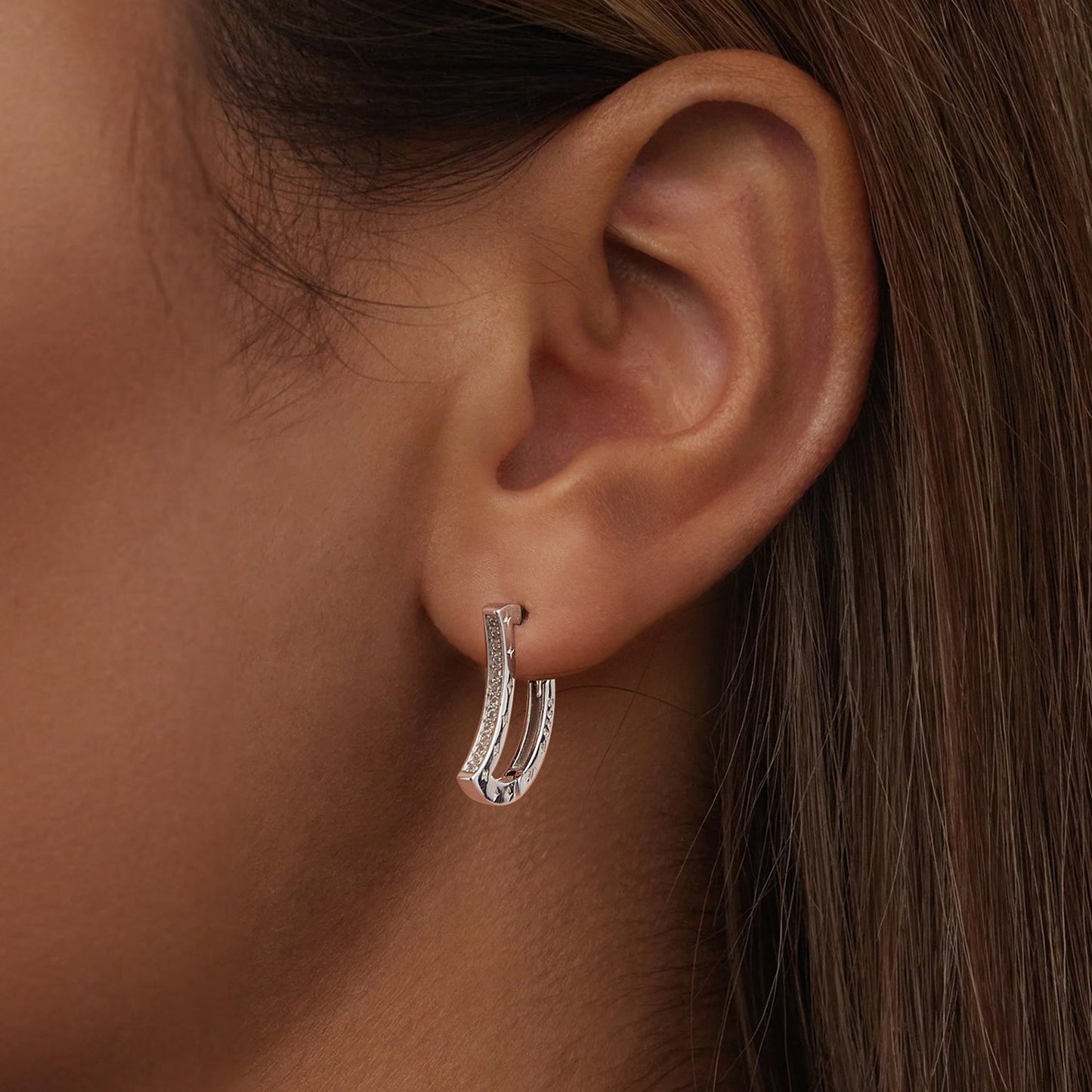 925 Sterling Silver Pave Setting CZ White Gold Plated Earrings for Women