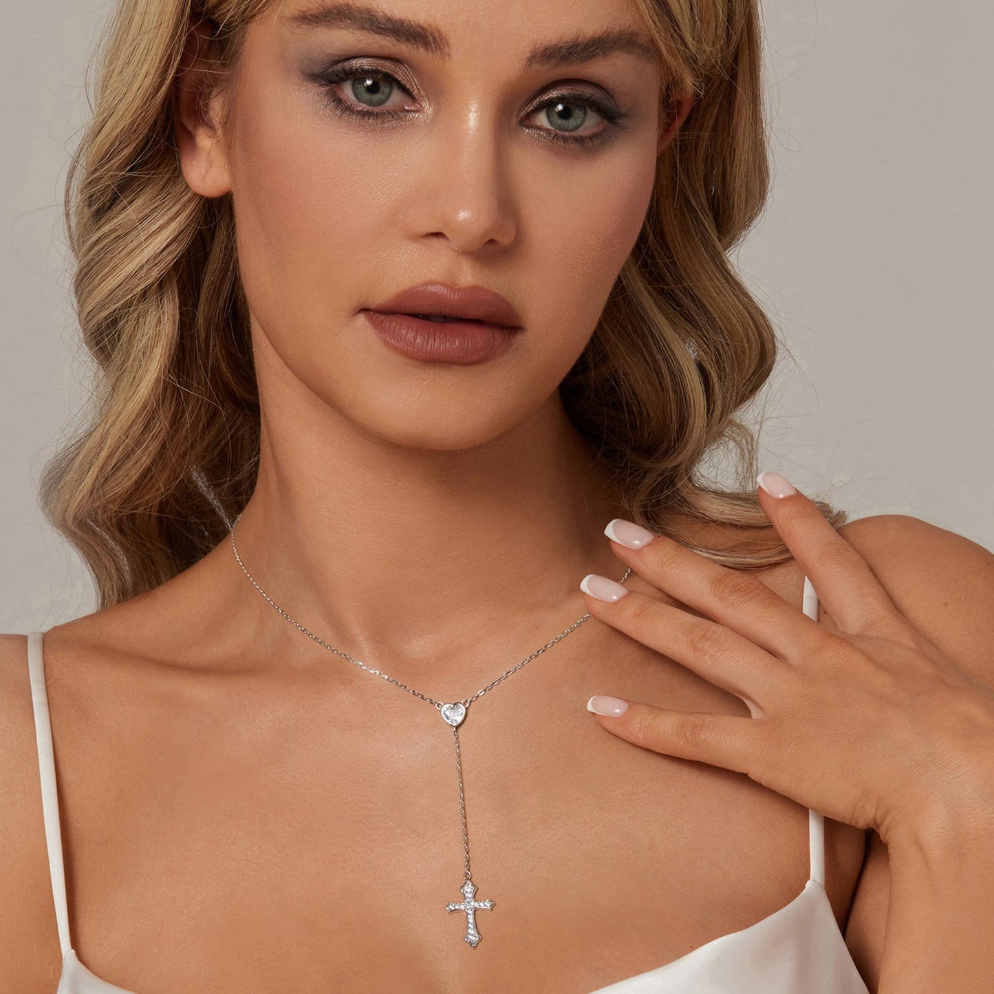925 Sterling Silver White Gold Plated Necklace with CZ Pavé Setting for Women
